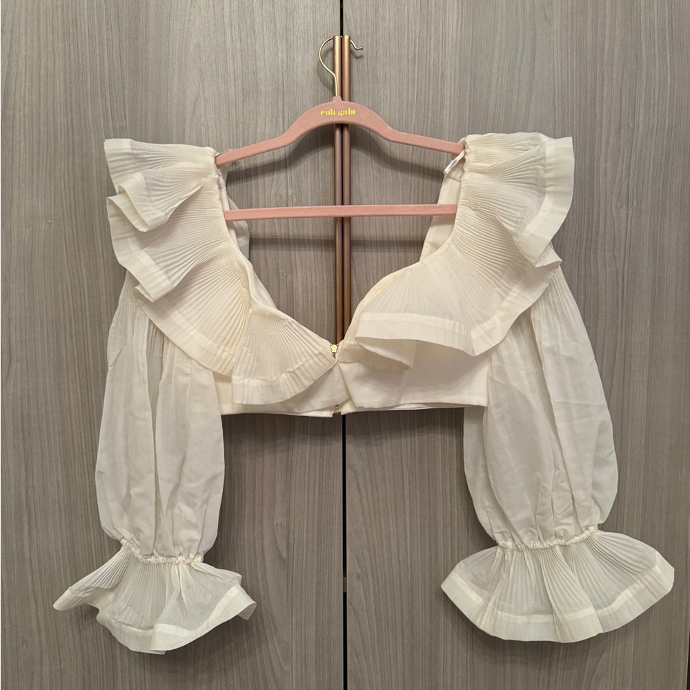 Zimmermann Cream Ruffle Crop Top